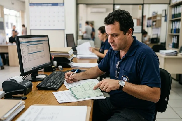 Despachante realizando licenciamento de veículo em Palhoça.